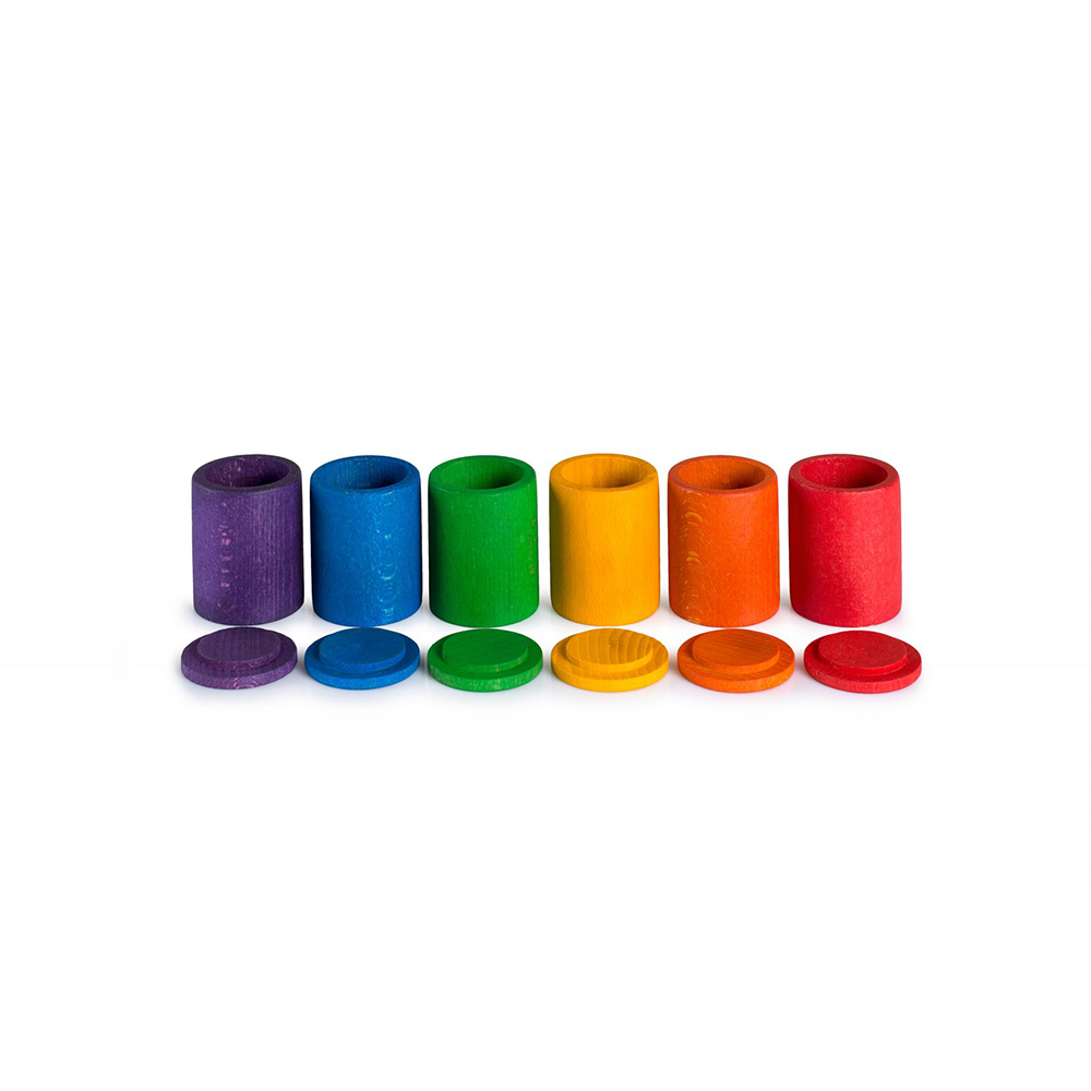 Holzspielzeug Set Coloured Cups with Lid