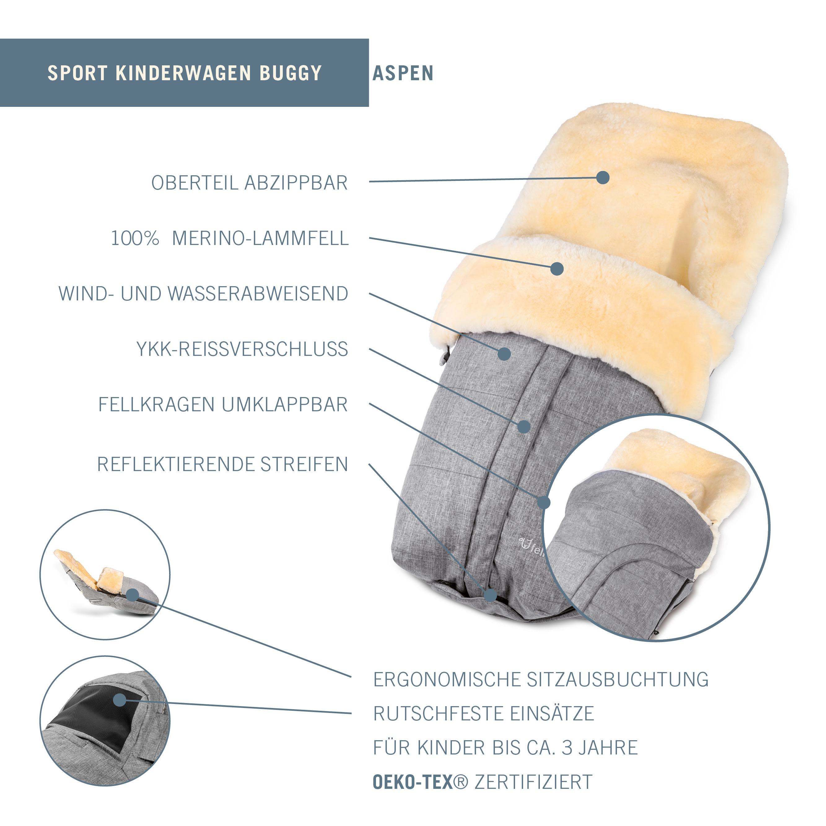 Kinderwagenfellsack Aspen Black Melange Kinderwagenfellsack Aspen Black Melange