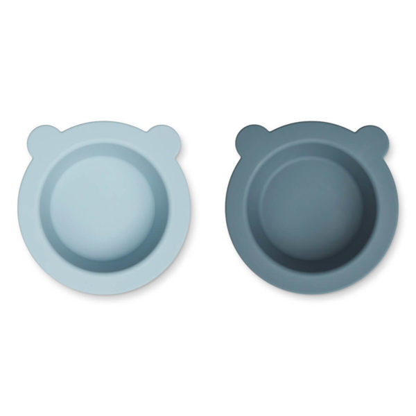 Kinderschüssel mit Saugnapf Set Peony Sea Blue/Whale Blue Mix