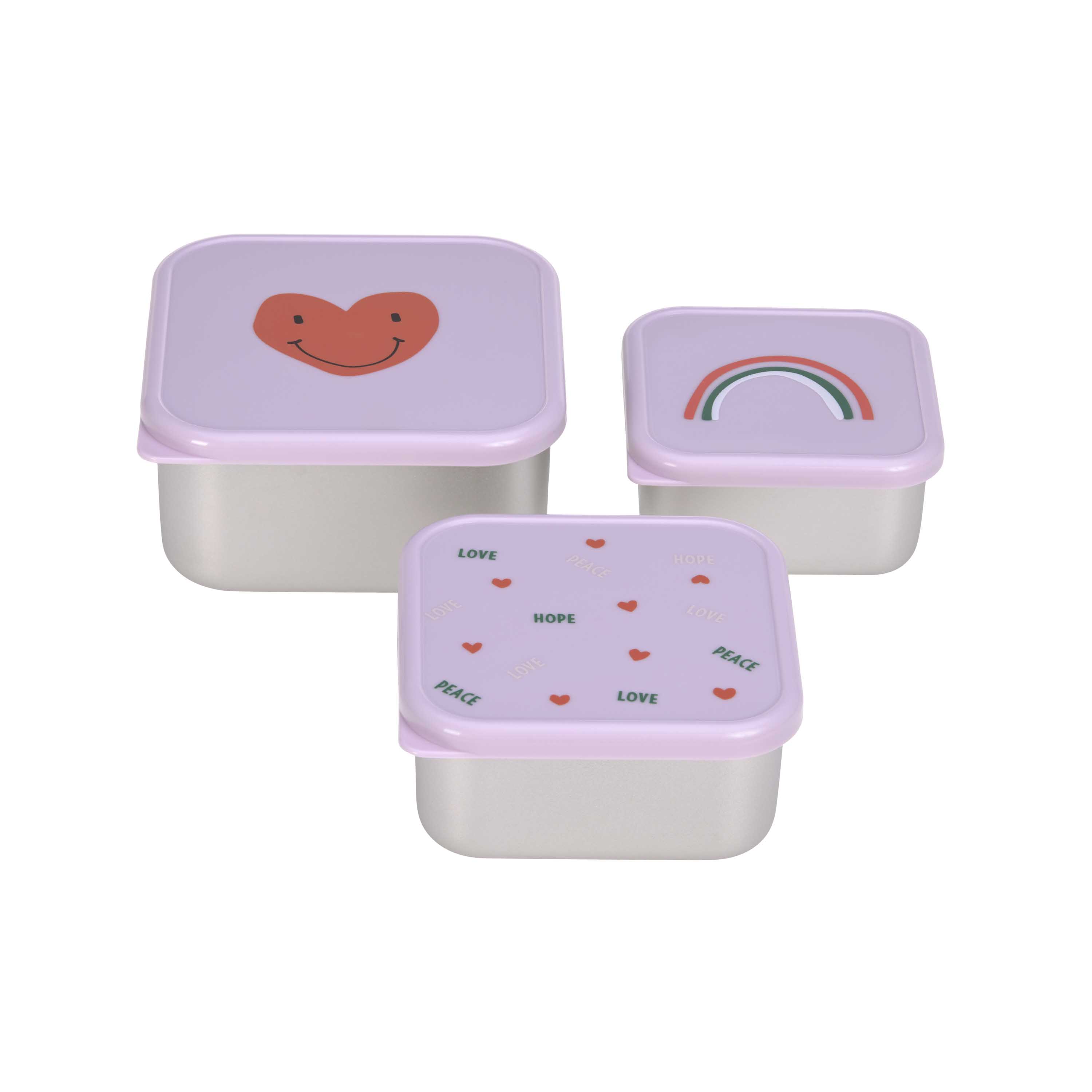 Snackbox Set Edelstahl Happy Rascals Heart Lavender