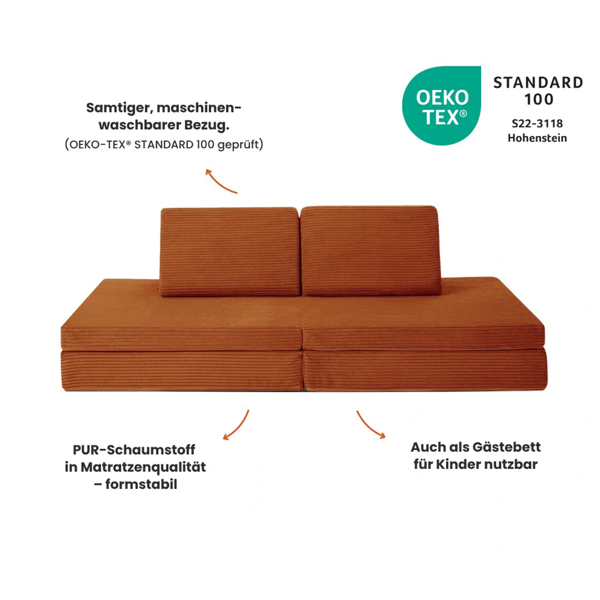Spielsofa Cord Rost Orange